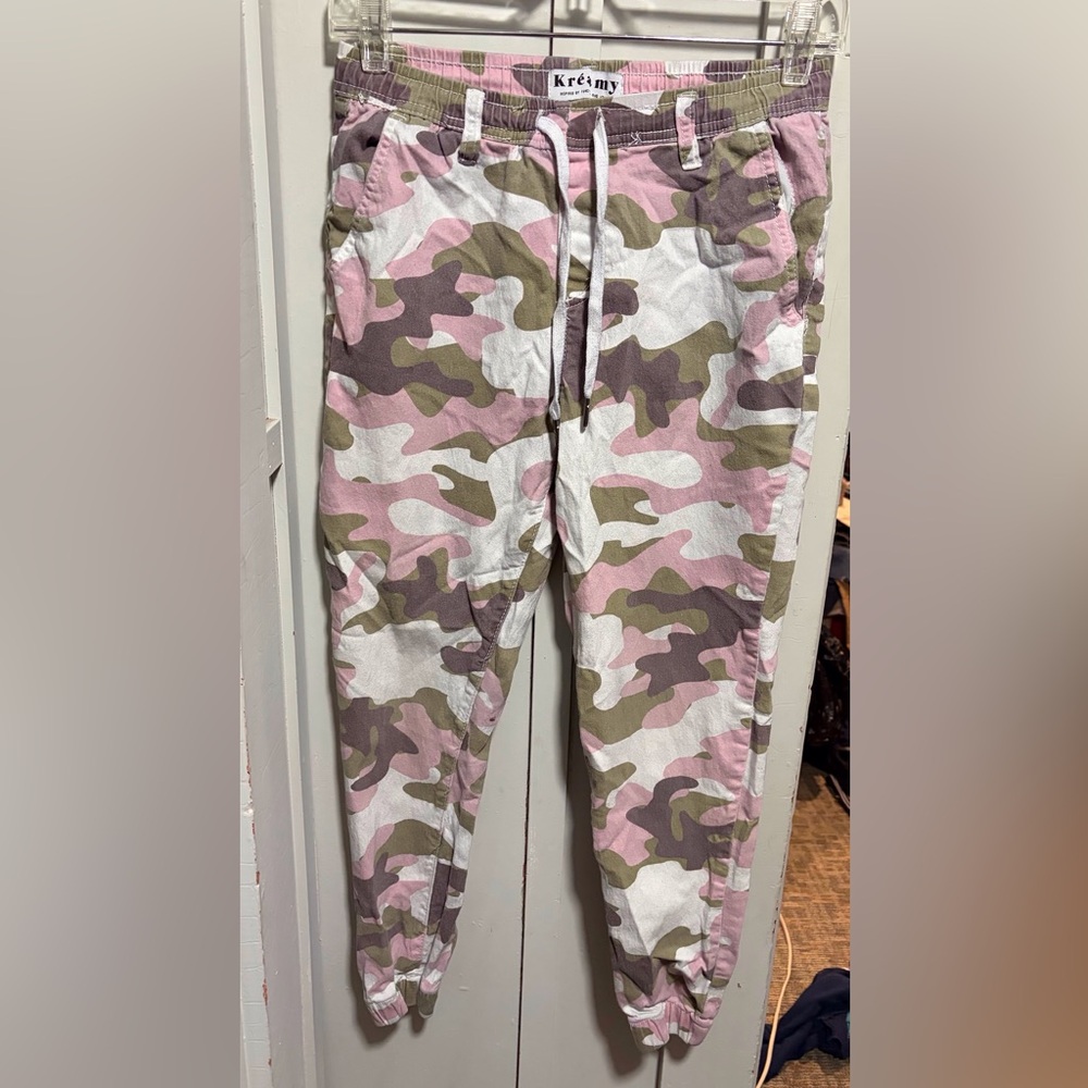 Kids Pink Camouflage Joggers with Drawstring Waist